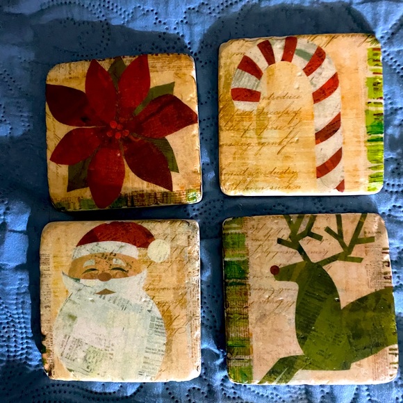 Set of 4 beautiful decoupage holiday coasters - Picture 1 of 5